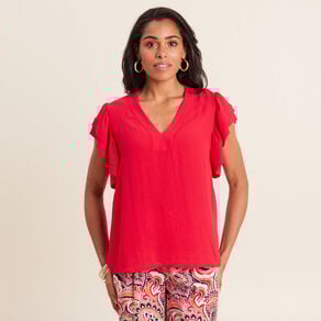 blouse manches courtes volants rouge femme Blouse manches courtes volants rouge femme