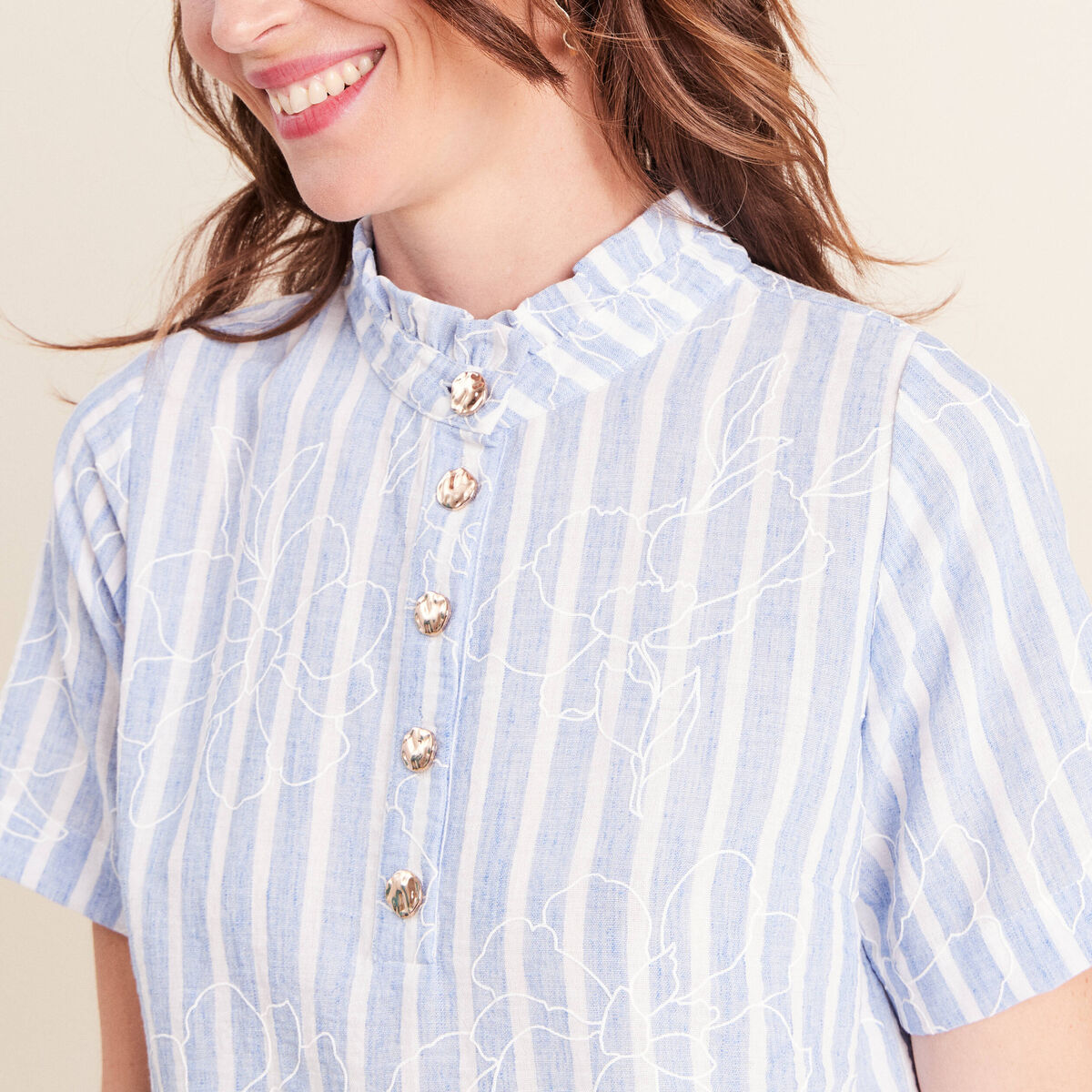 Robe droite courte col montant bleu femme