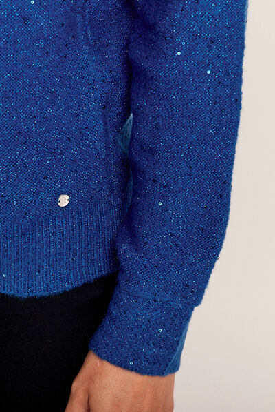 Pull manches longues bleu electrique femme