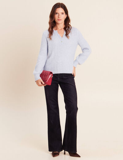 Pull col tunisien denim snow gris femme