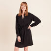 Robe droite courte col v manches longues noir femme