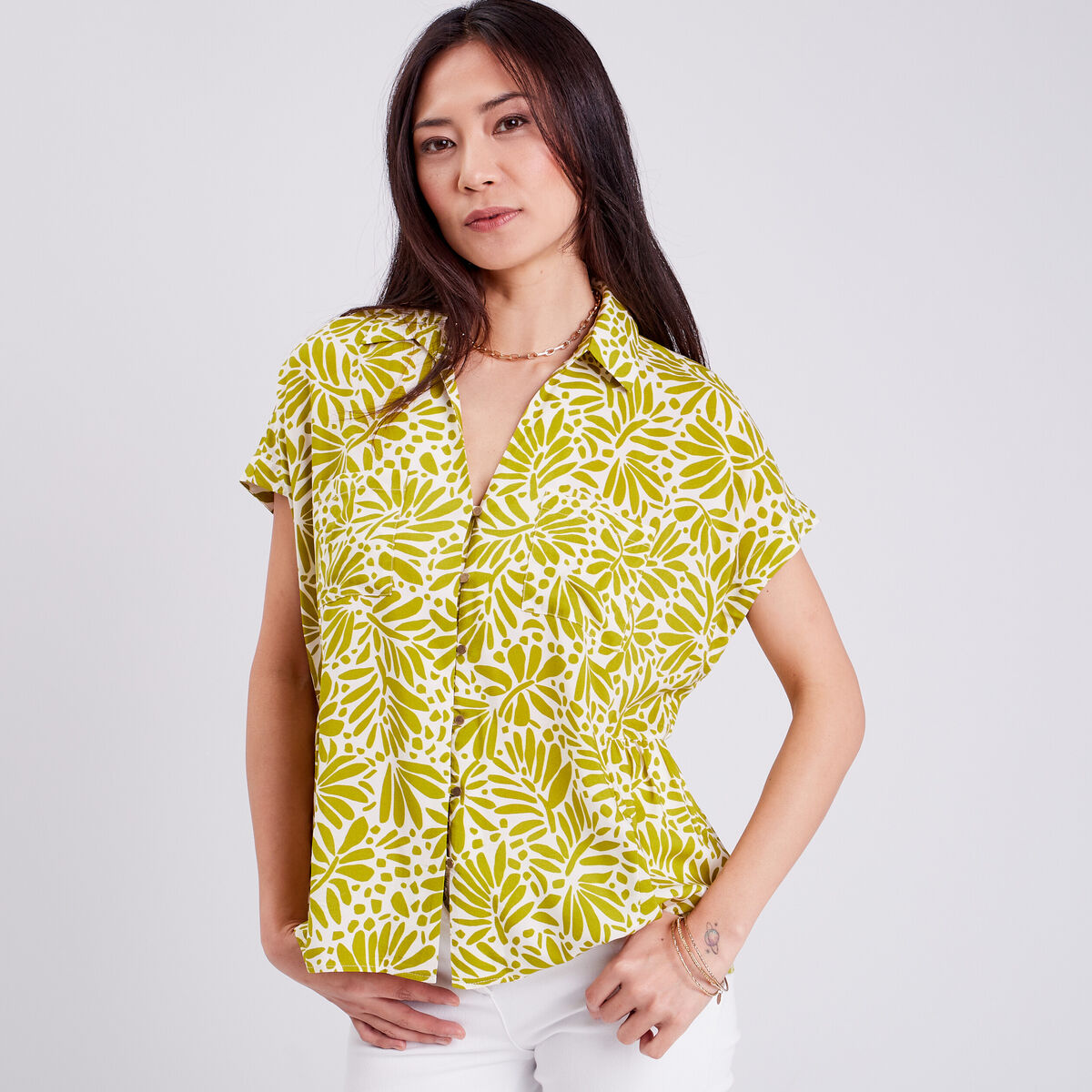 Blouse manches courtes vert femme