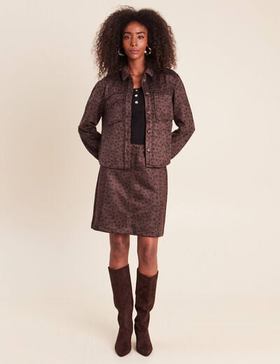 Chemise droite manches longues marron fonc&eacute; femme