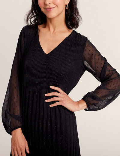 Robe évasée plissée noir femme