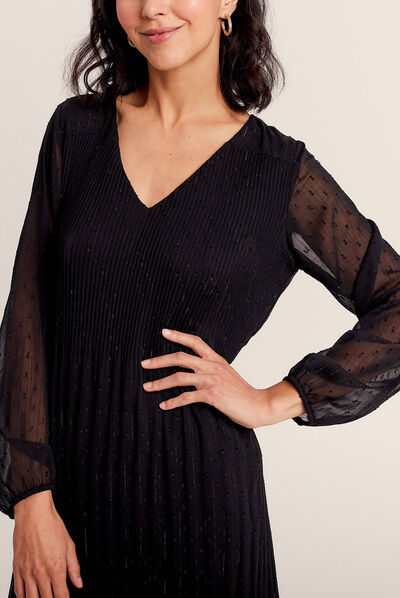 Robe évasée plissée noir femme