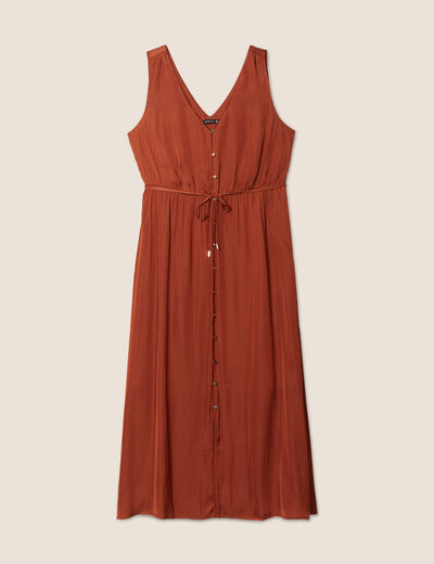 Robe midi évasée satin marron foncé femme