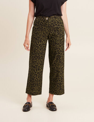 Pantalon large 7/8ème vert kaki femme