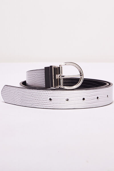 Ceinture croco métallisée couleur argent femme