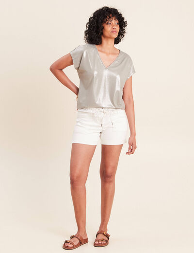 T-shirt col V manches courtes vert clair femme
