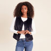 Gilet droit sans manches fausse fourrure bleu fonc&eacute; femme