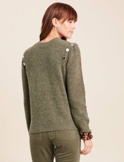 Pull col rond manches longues vert kaki femme