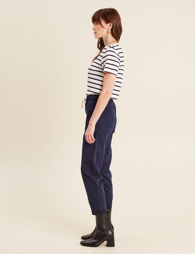 Pantalon coupe mom 7/8&egrave;me bleu marine femme