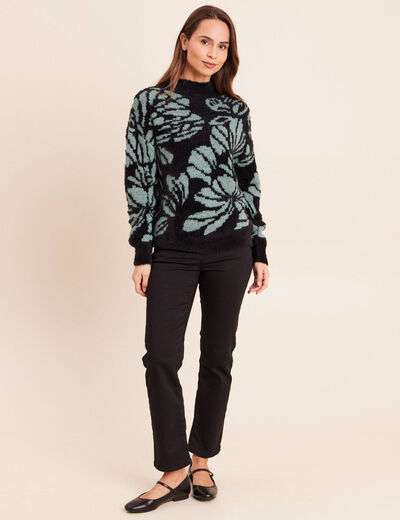 Pull duveteux col montant noir femme