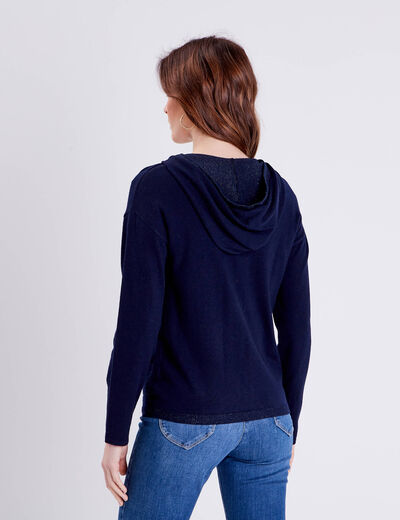 Gilet manches longues à capuche bleu marine femme