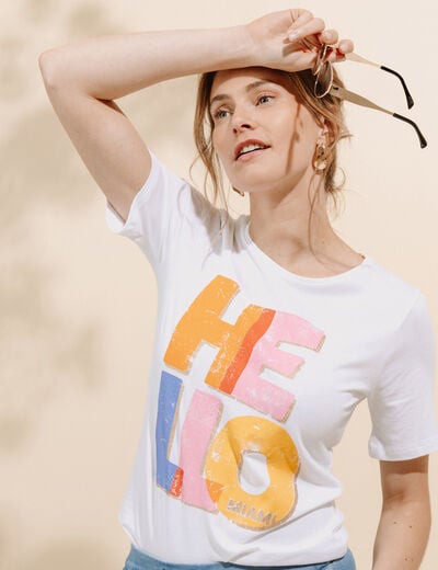 T-shirt col rond manches courtes blanc femme