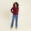 Gilet droit mi-long col rond bordeaux femme