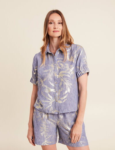 Chemise droite courte manches courtes bleu lavande femme