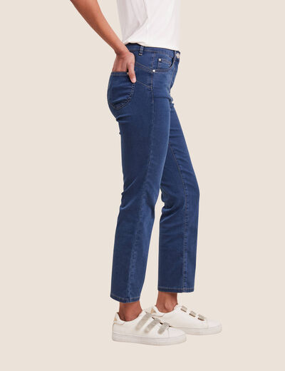 Jean droit taille haute 7/8ème denim double stone femme