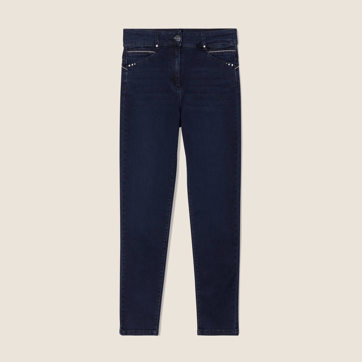 Jean ajusté taille haute denim brut femme