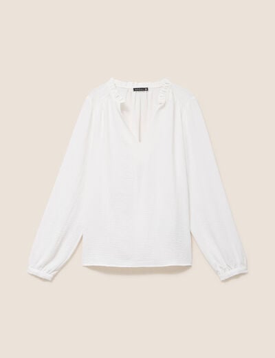 Blouse col v manches longues fluide ecru femme