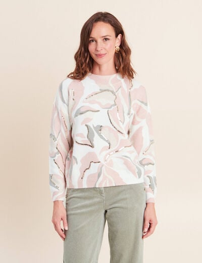 Pull col rond &agrave; sequins rose femme