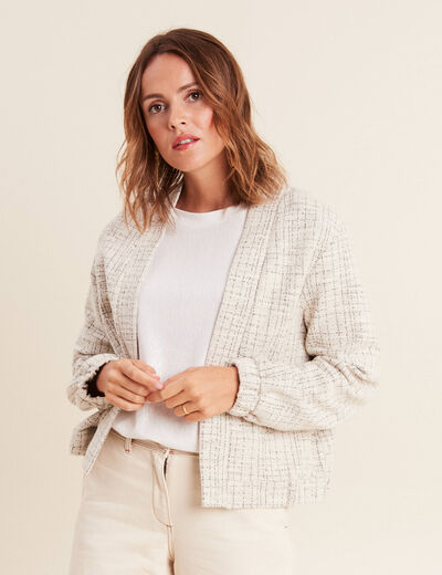Veste droite col châle blanc femme