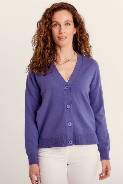 Gilet manches longues col en V violet femme
