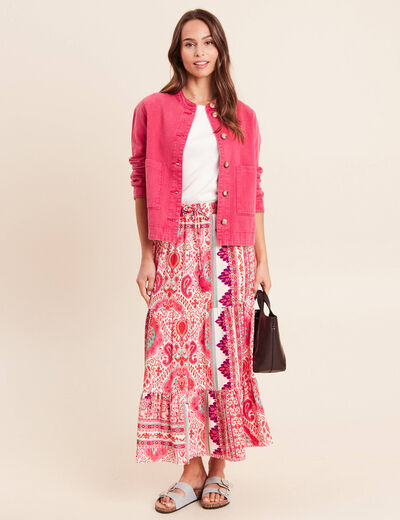 Veste ample courte en jean rose fushia femme