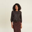 T-shirt col rond manches 3/4 marron fonc&eacute; femme