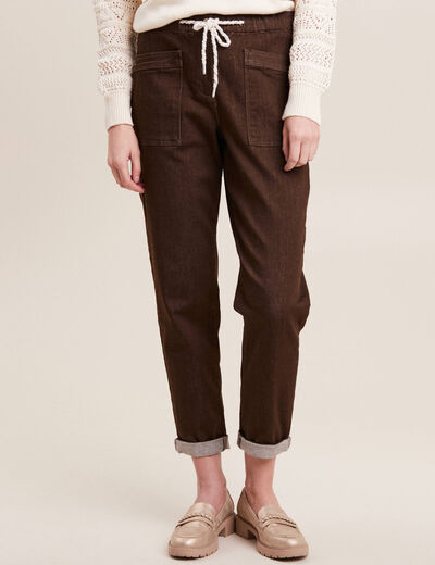 Jean large à coulisse marron foncé femme