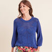 Pull ajour&eacute; col rond manches longues bleu fonc&eacute; femme