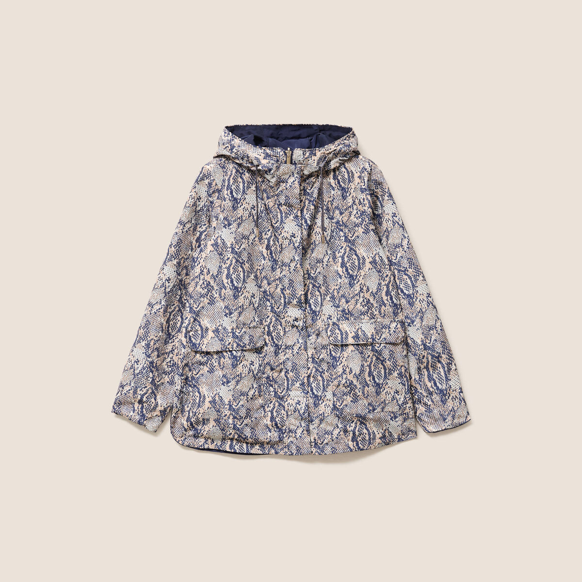 parka cintrée réversible à capuche beige femme
