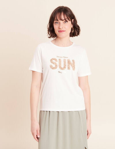 T-shirt col rond manches courtes ecru femme