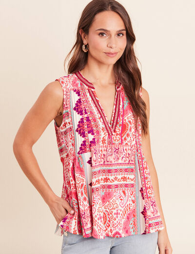 Blouse ample sans manches col v rose femme
