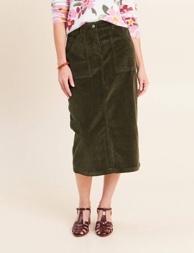 Jupe en velours vert kaki femme