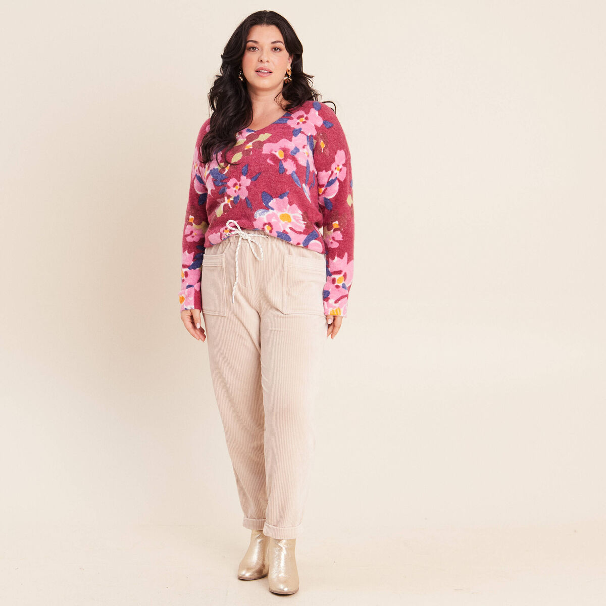 Pull manches longues rose femme