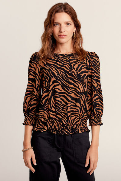 T-shirt manches 3/4 marron clair femme