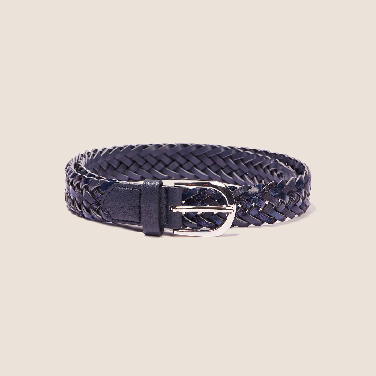 Ceinture tressée irisée bleu marine femme