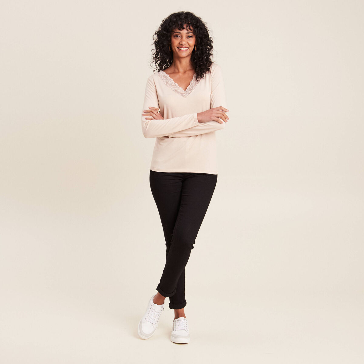 T-shirt thermo-douceur manches longues beige femme