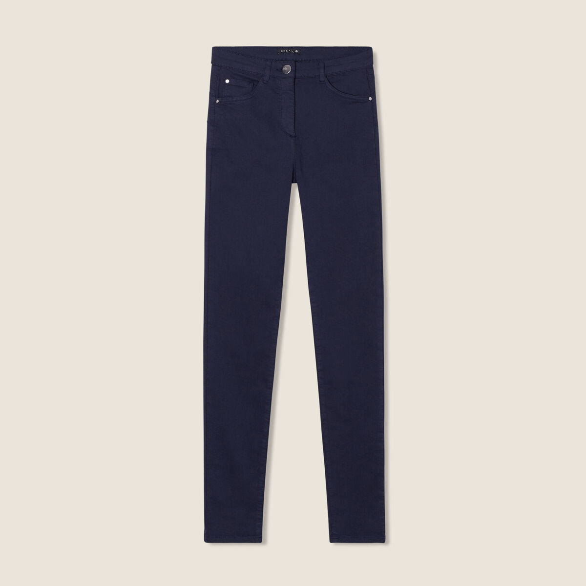 Pantalon léger taille haute long bleu marine femme