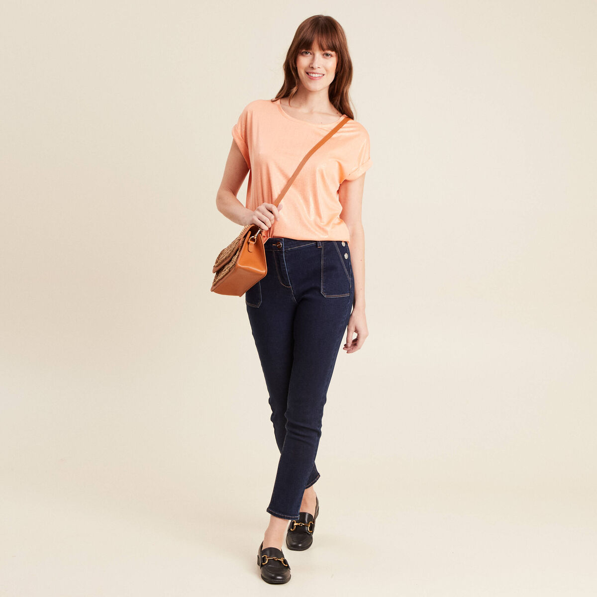T-shirt manches courtes rose saumon femme
