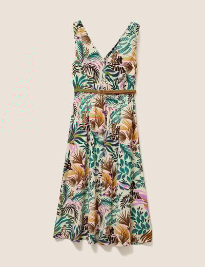 Robe midi évasée ceinturée multicolore femme