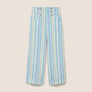 Pantalon large 7/8&egrave;me taille haute bleu femme
