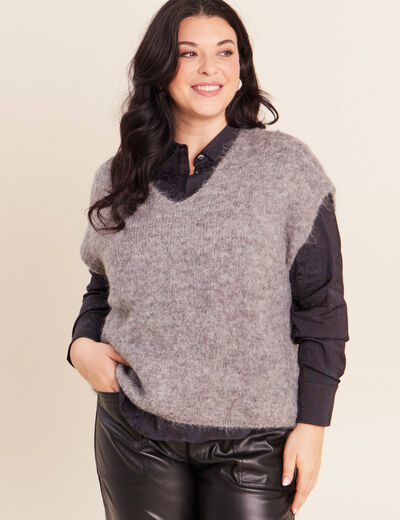 Pull sans manches gris fonc&eacute; femme