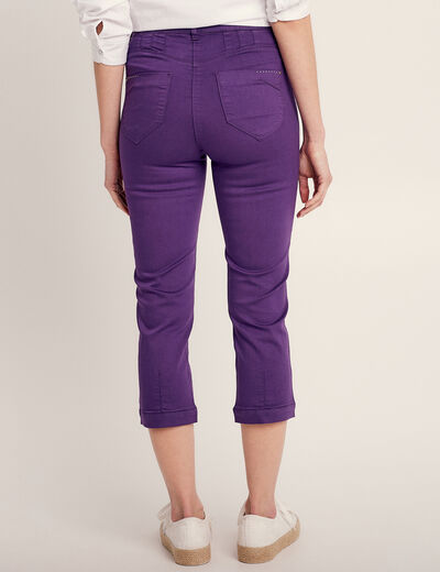 Pantacourt droit taille haute violet foncé femme