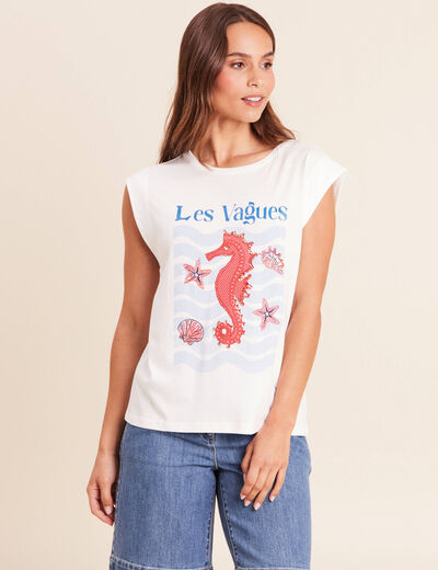 T-shirt sans manches ecru femme