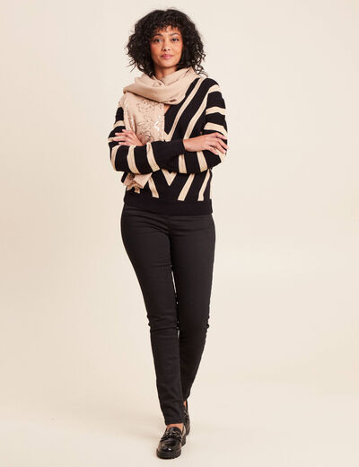 Pull droit court col v manches longues bleu femme