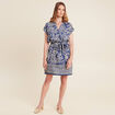 Robe droite courte manches courtes bleu femme