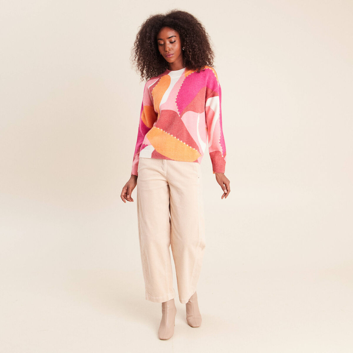 Pull col montant orange femme