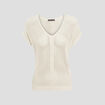 Pull manches courtes ajour&eacute; ecru femme